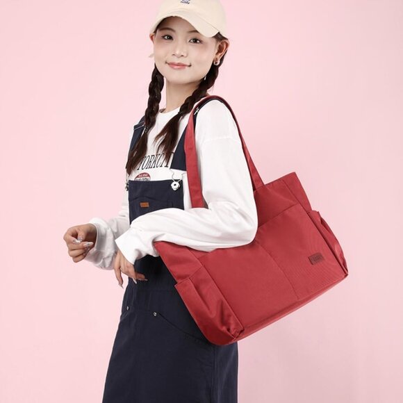 Women's Red Large Purse Tote Bag Lightweight Handbag Satchel Shoulder Bag - Picture 2 of 7